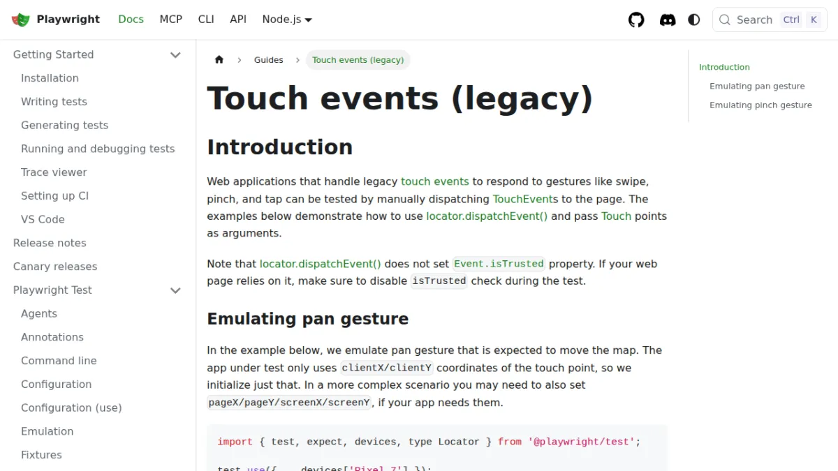 Touch events (legacy)