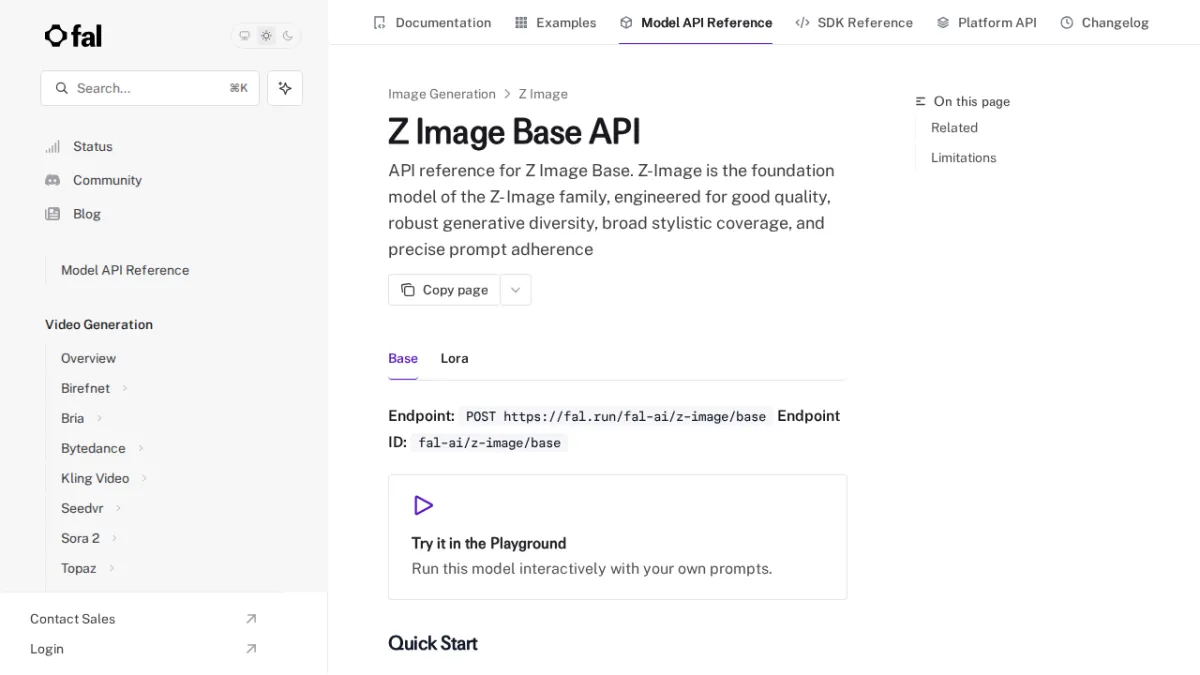 Z Image Base API - fal