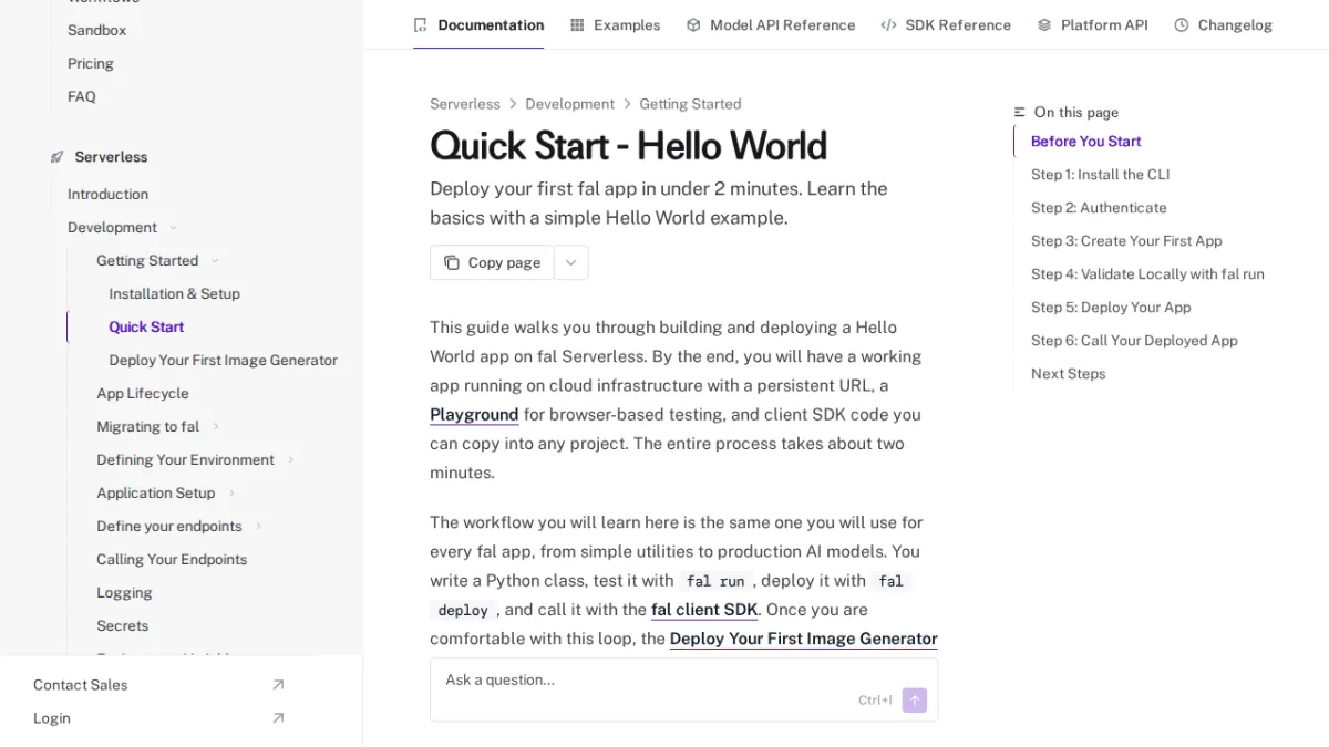 Quick Start - Hello World - fal