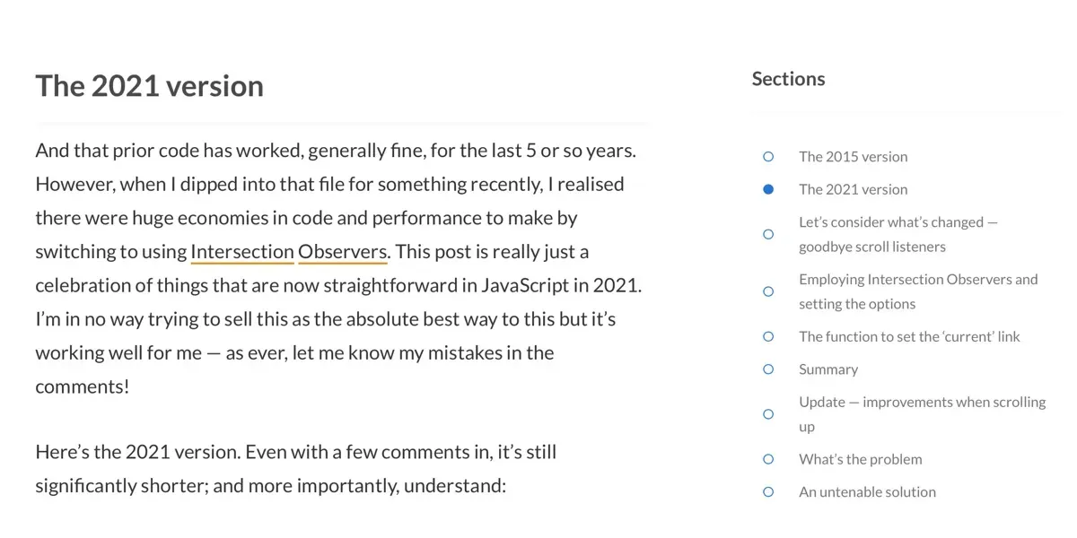 Table of Contents with IntersectionObserver
