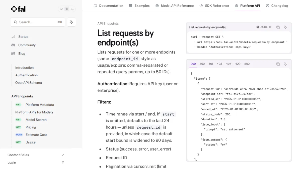 List requests by endpoint(s) - fal