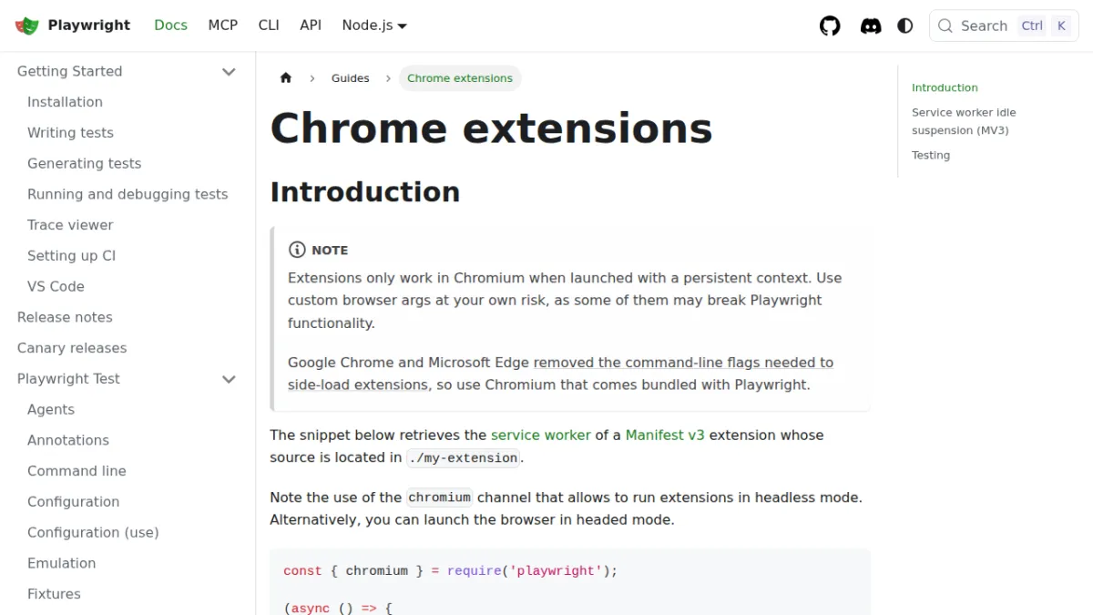 Chrome extensions | Playwright