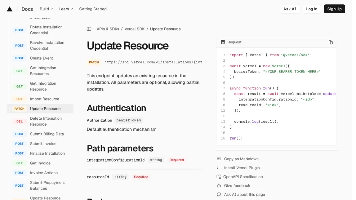 Update Resource | Vercel SDK