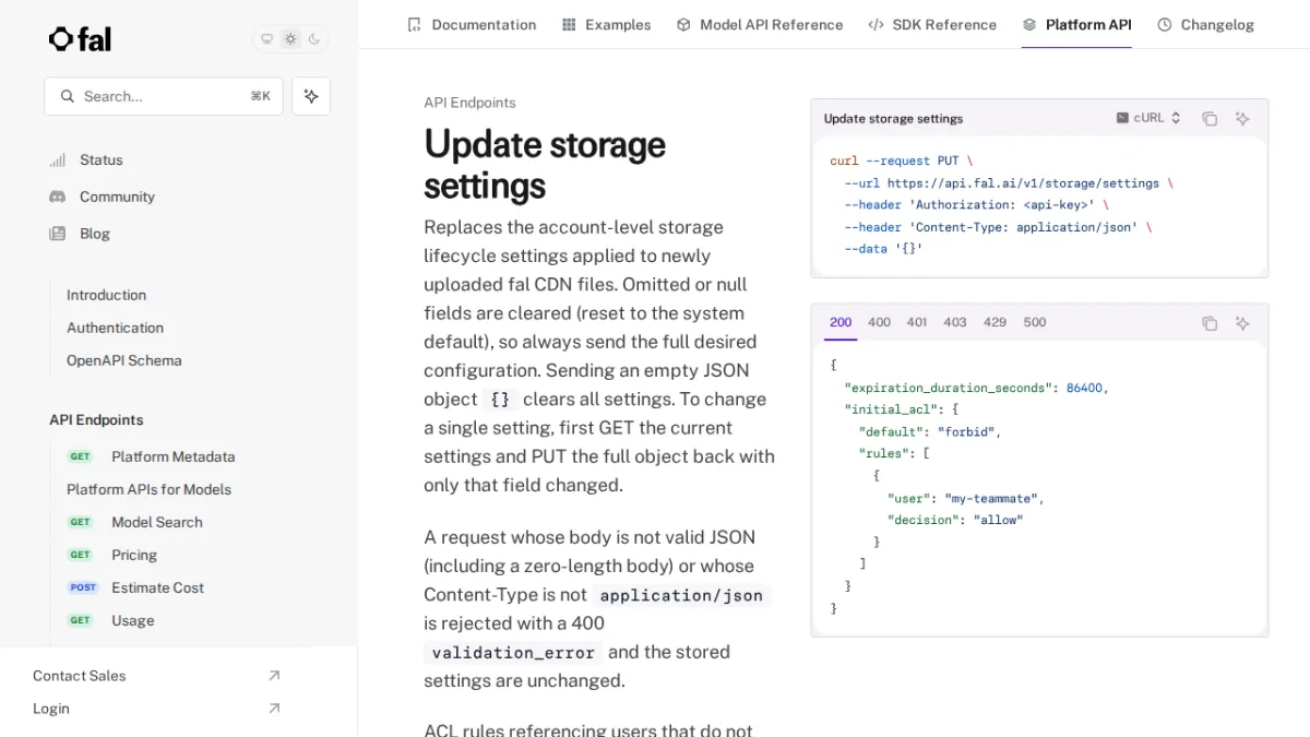 Update storage settings - fal