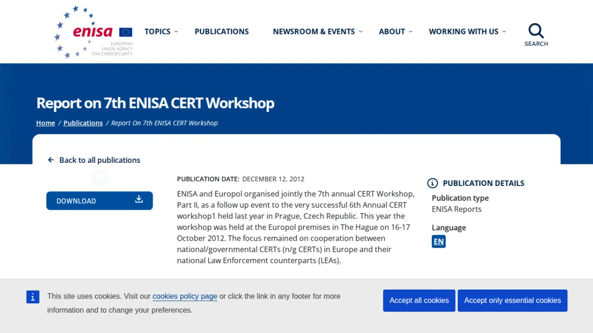Report on 7th ENISA CERT Workshop