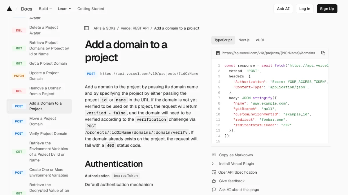 Add a domain to a project