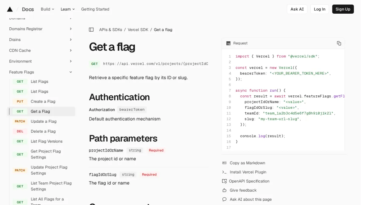 Get a flag | Vercel SDK