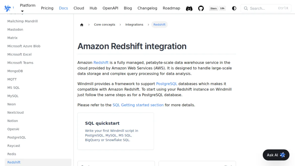 Amazon Redshift integration