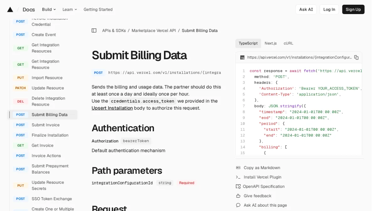 Submit Billing Data | Vercel API