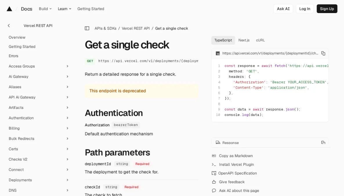 Get a single check | Vercel REST API