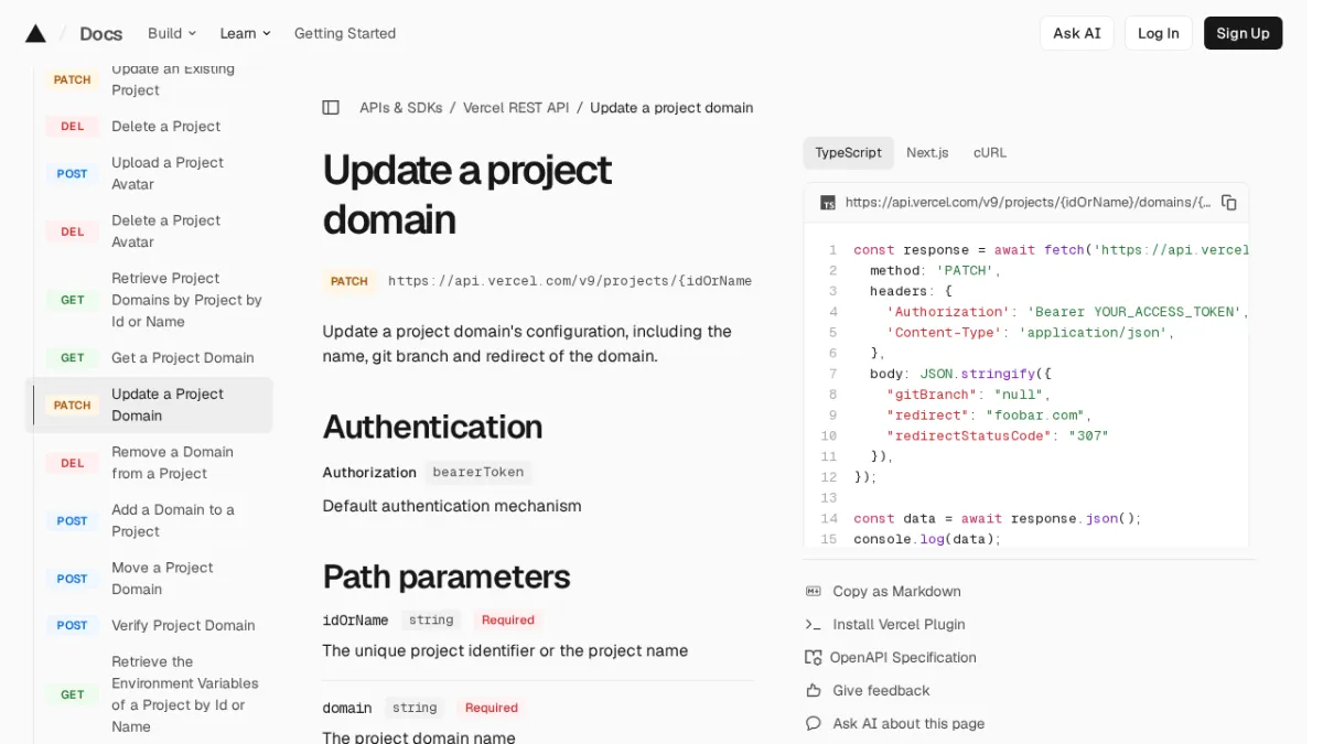 Update a project domain