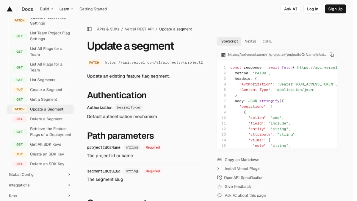 Update a segment | Vercel REST API
