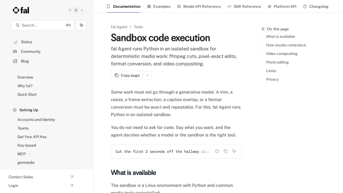 Sandbox code execution - fal