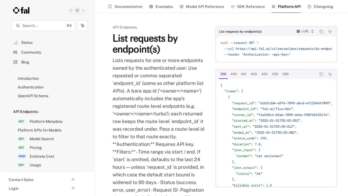 List requests by endpoint(s) - fal