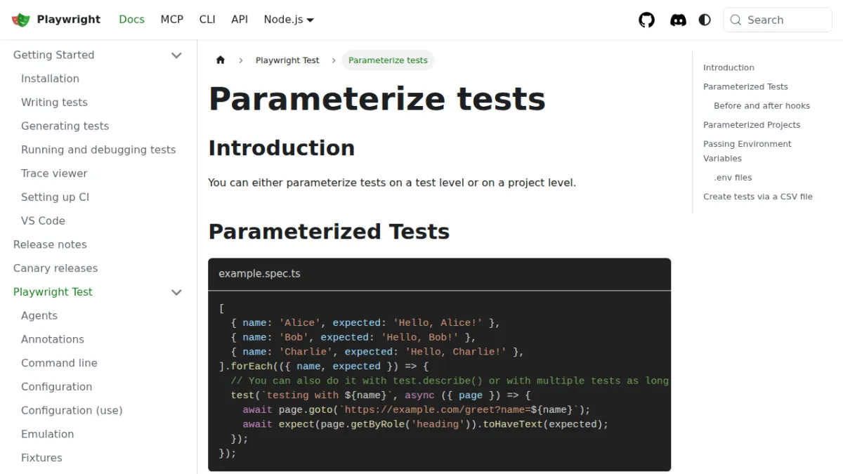 Parameterize tests