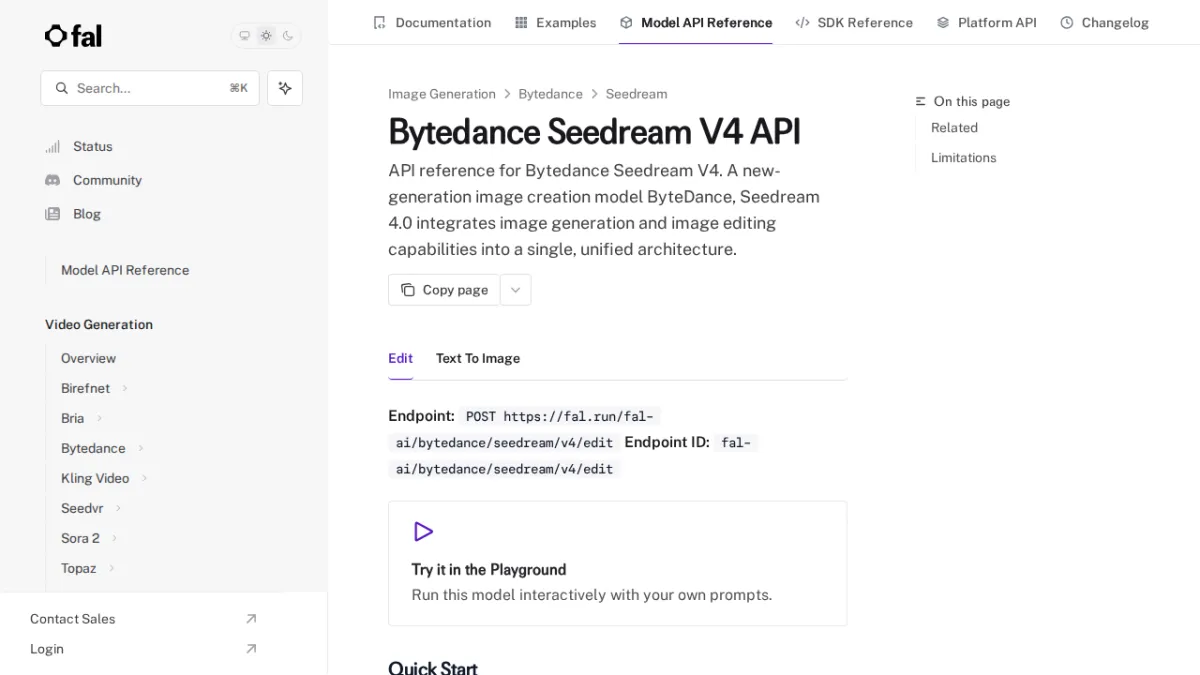 Bytedance Seedream V4 API - fal