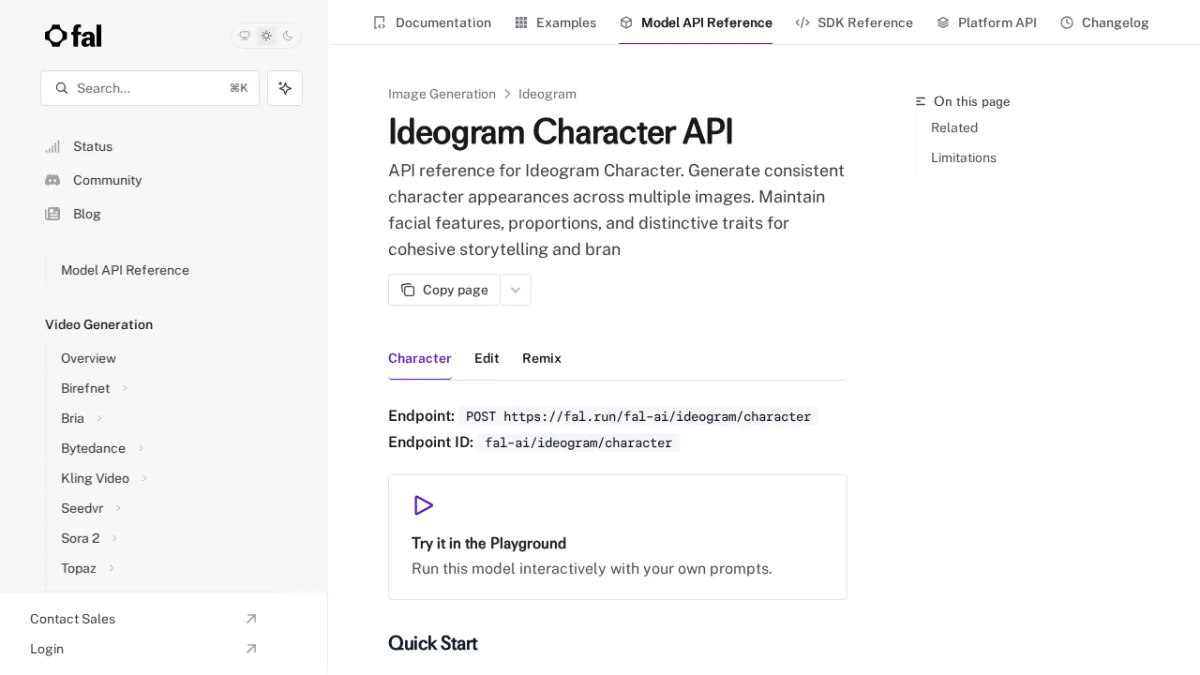 Ideogram Character API - fal
