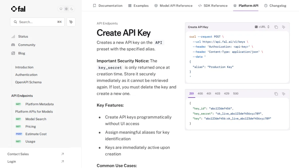 Create API Key - fal