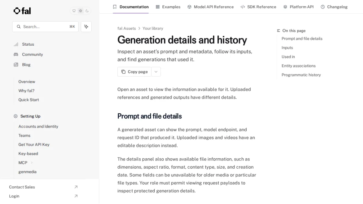 Generation details and history - fal
