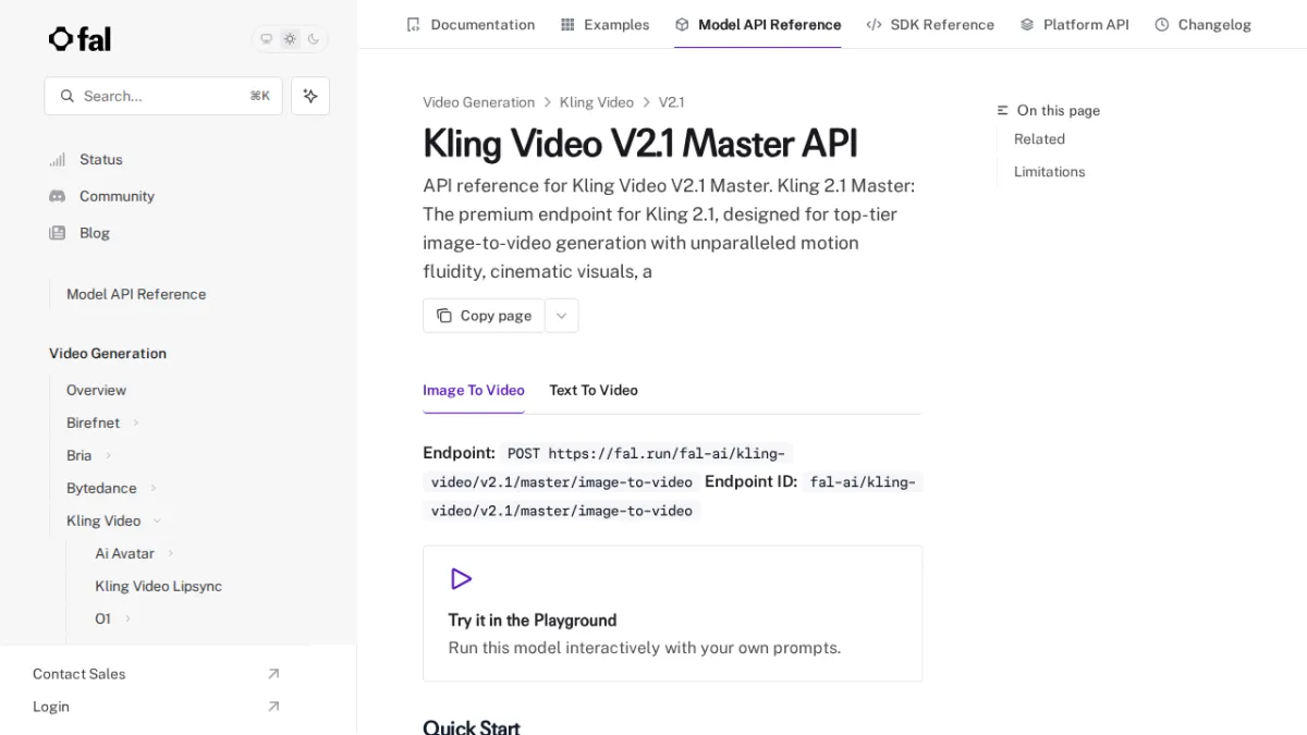 Kling Video V2.1 Master API - fal
