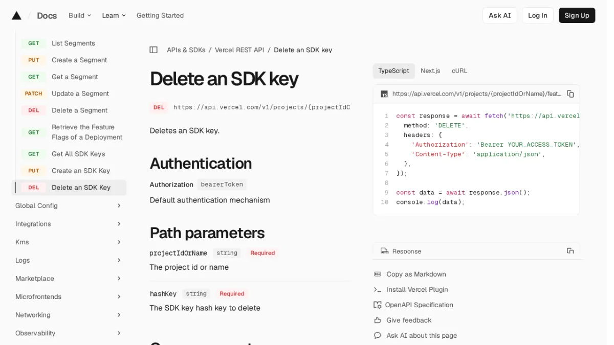 Delete an SDK key
