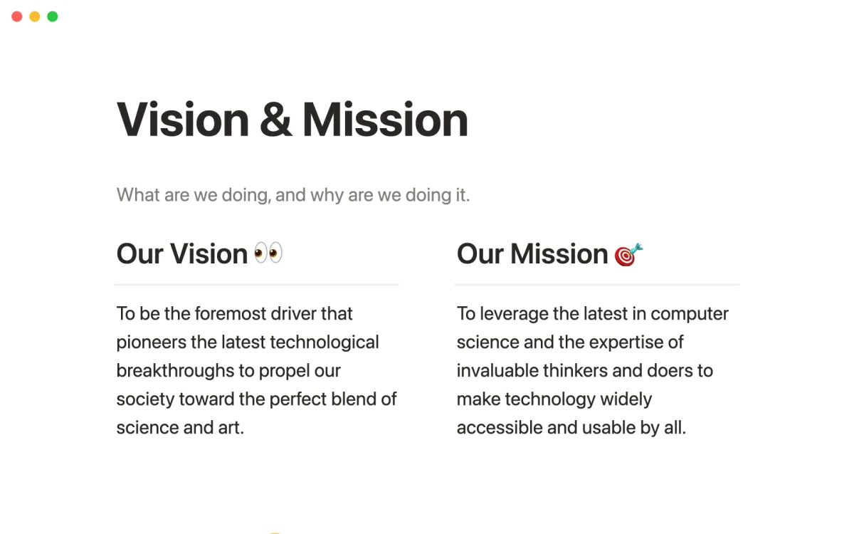 Crafting a Company's Mission, Vision & Values with Notion: Statements that Matter