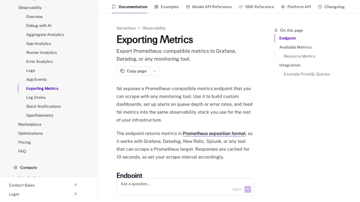Exporting Metrics - fal