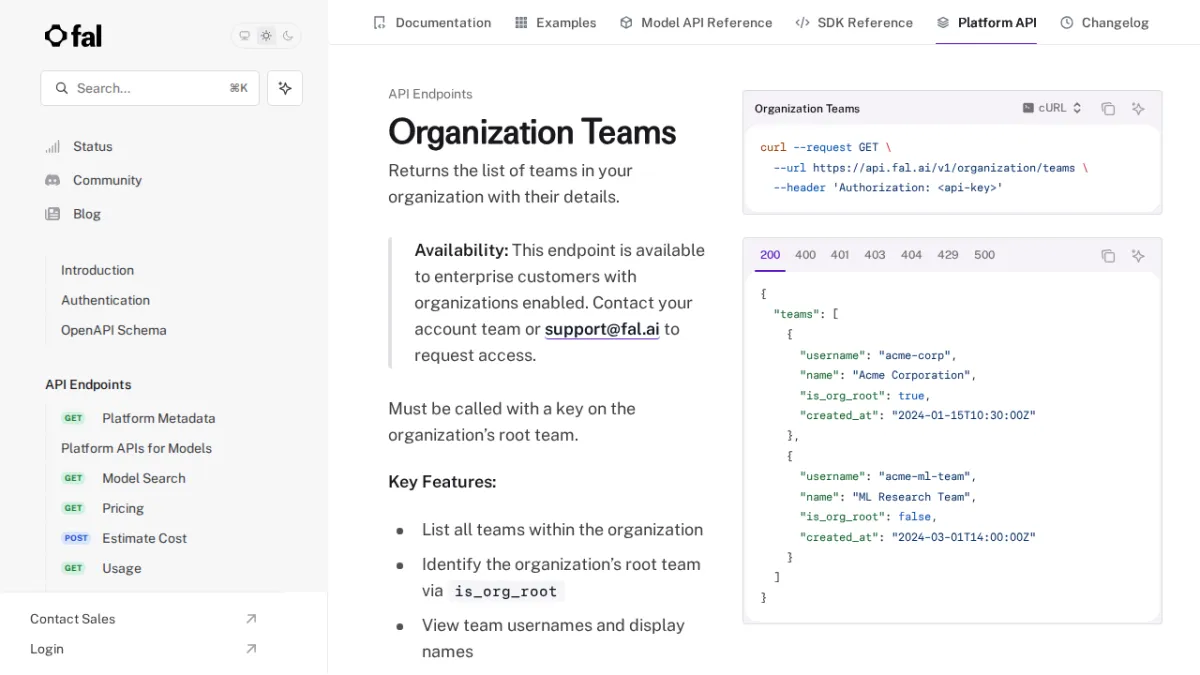 Organization Teams - fal