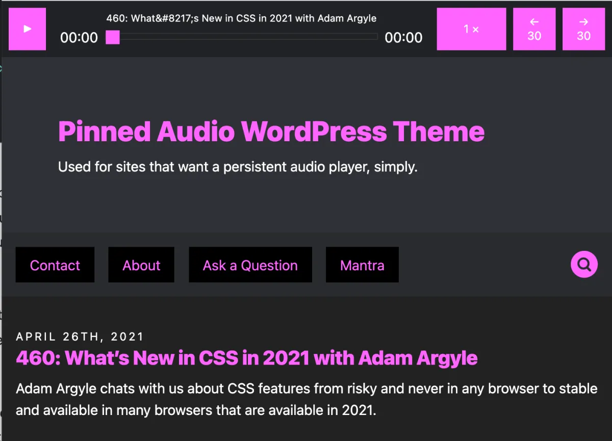 Pinned Audio WordPress Theme