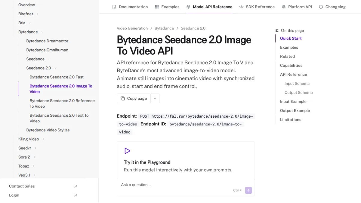 Bytedance Seedance 2.0 Image To Video API - fal