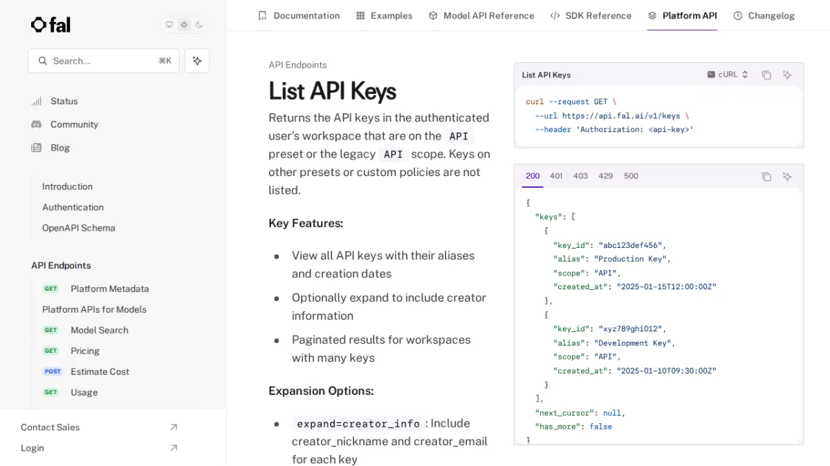 List API Keys - fal