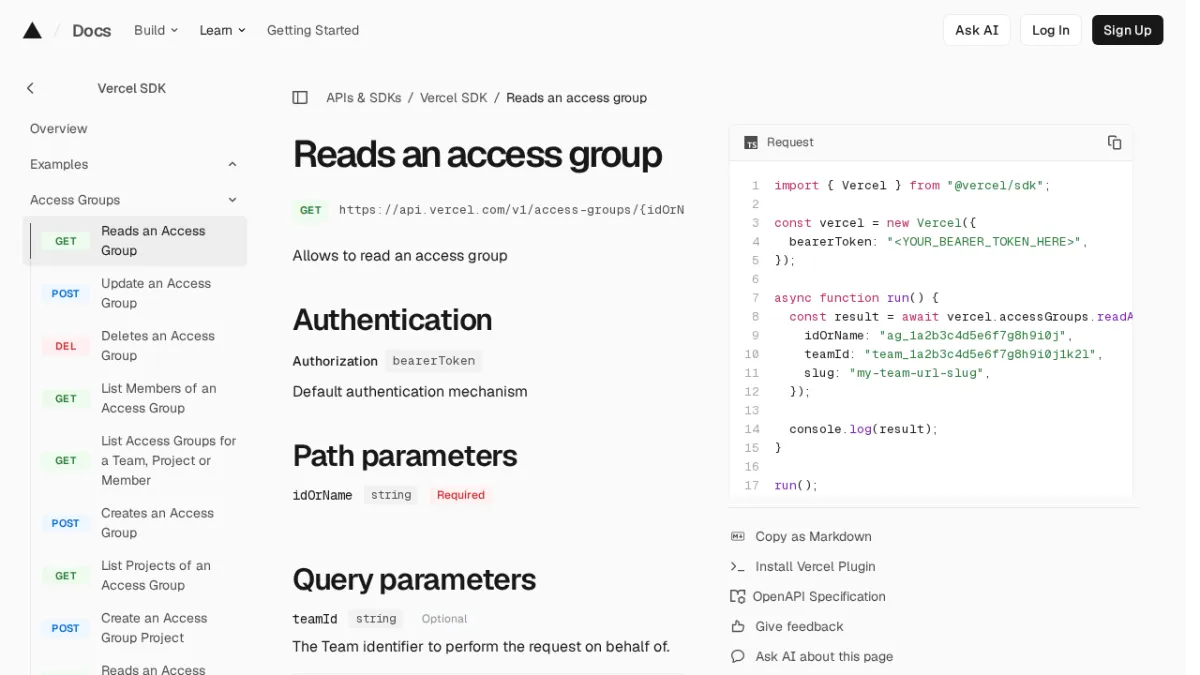 Reads an access group