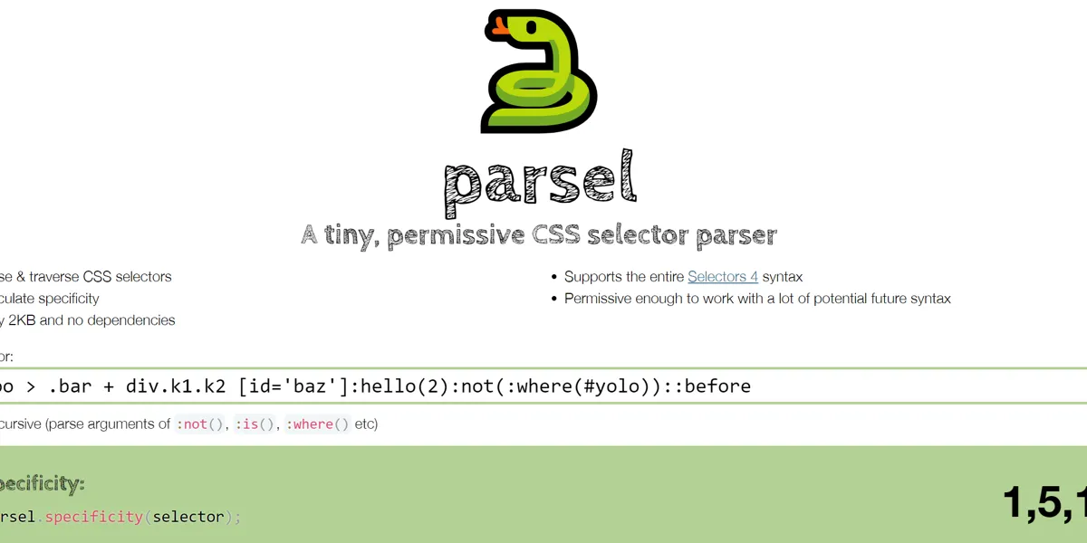 Parsel: A tiny, permissive CSS selector parser