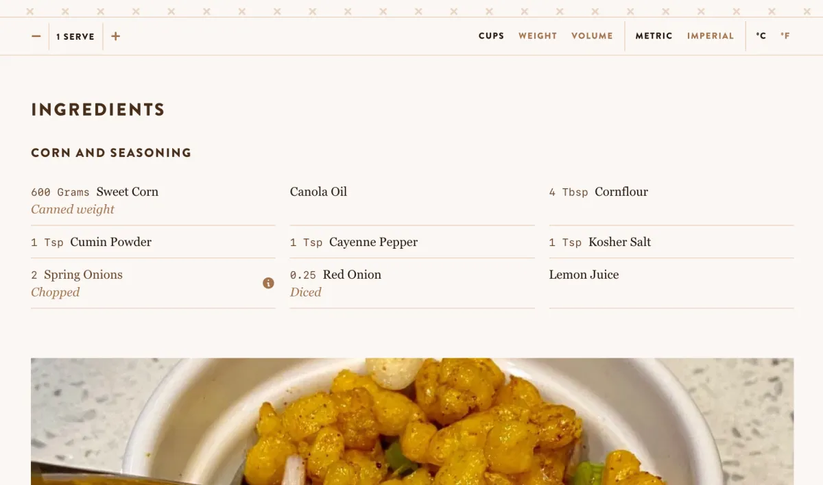 Recipe websites, data modeling, and user experience
