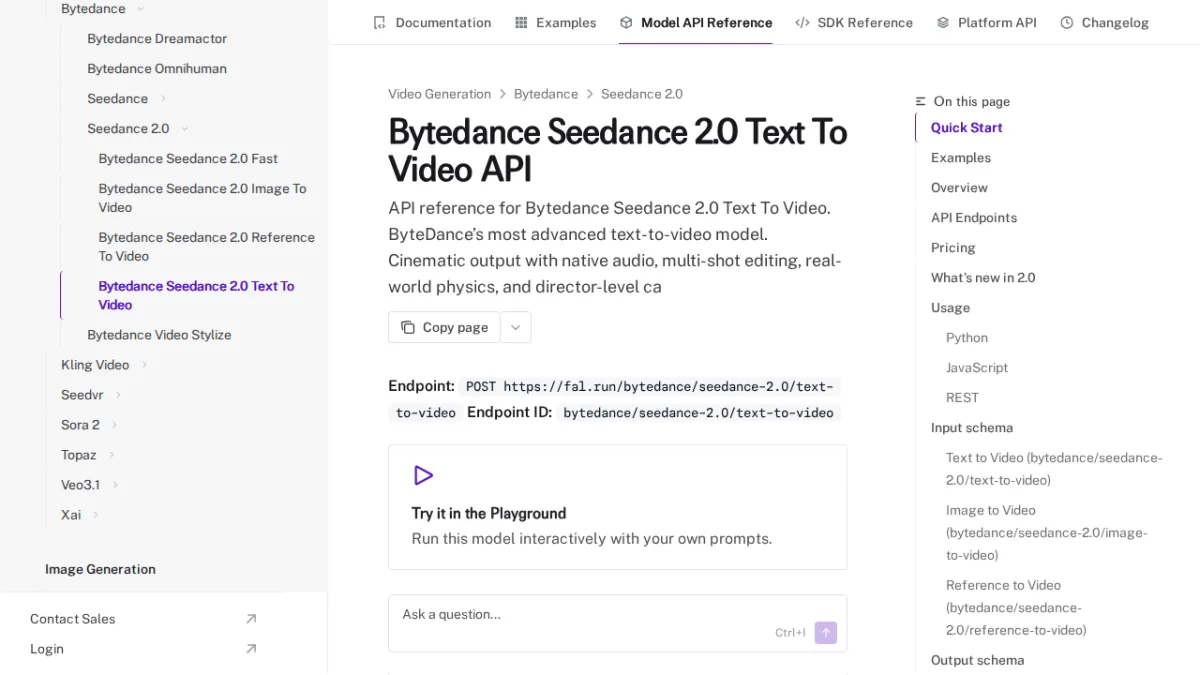 Bytedance Seedance 2.0 Text To Video API - fal