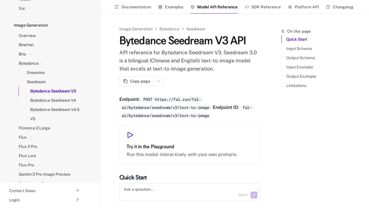 Bytedance Seedream V3 API - fal