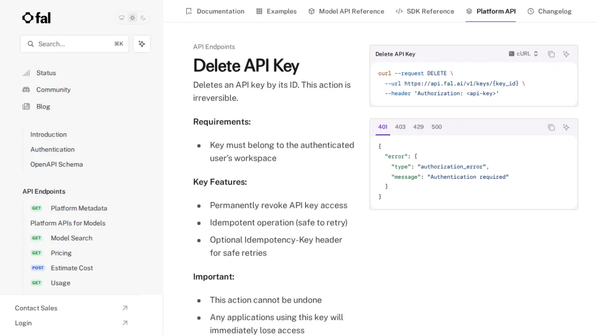 Delete API Key - fal
