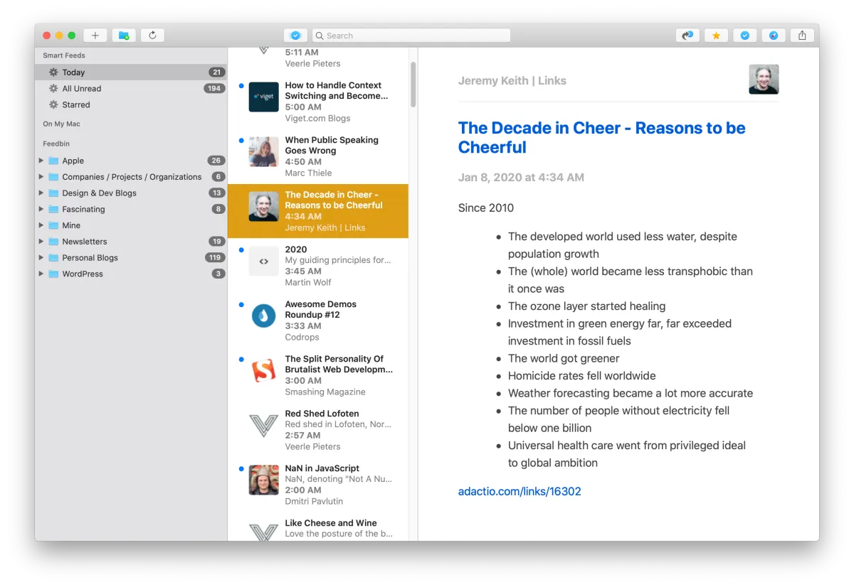 NetNewsWire and Feedbin