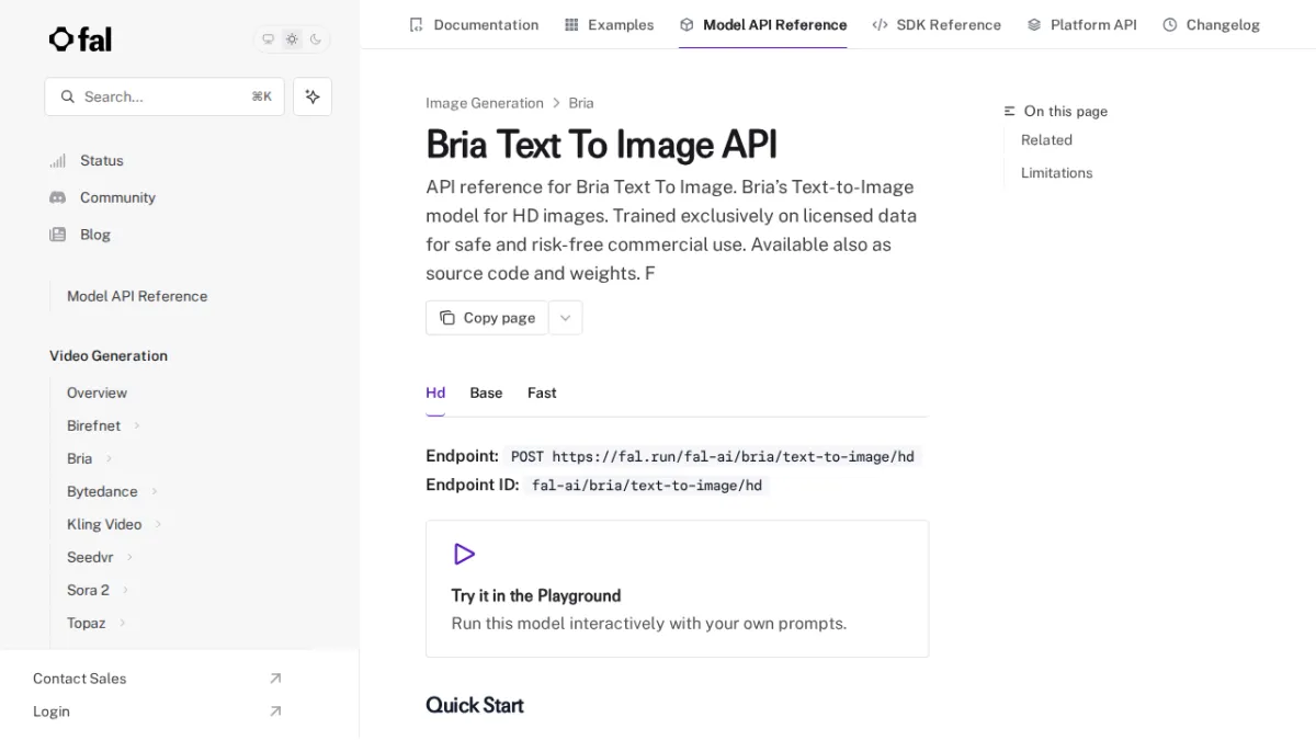 Bria Text To Image API - fal