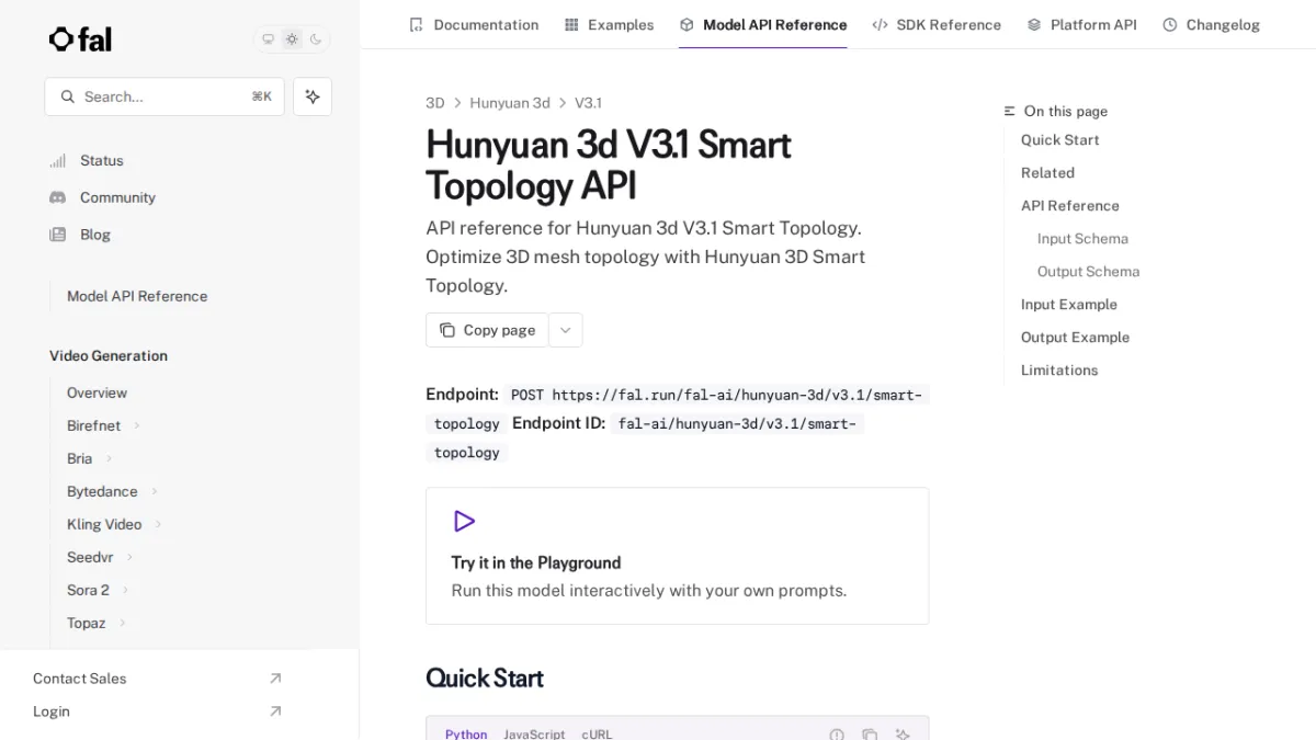 Hunyuan 3d V3.1 Smart Topology API - fal