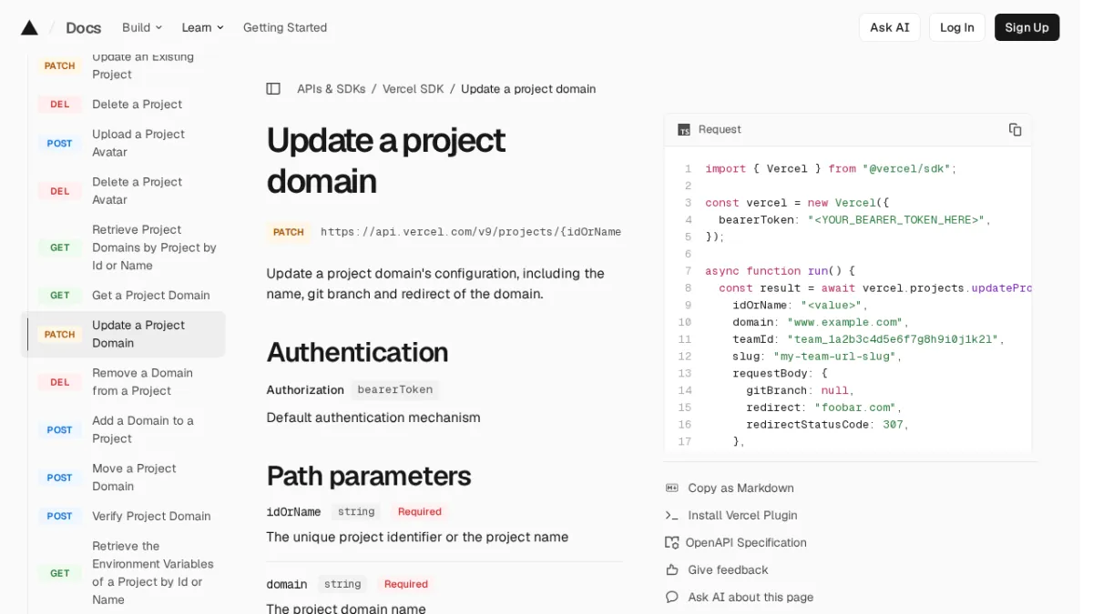Update a project domain