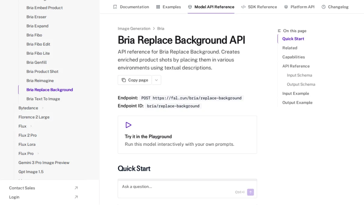 Bria Replace Background API - fal