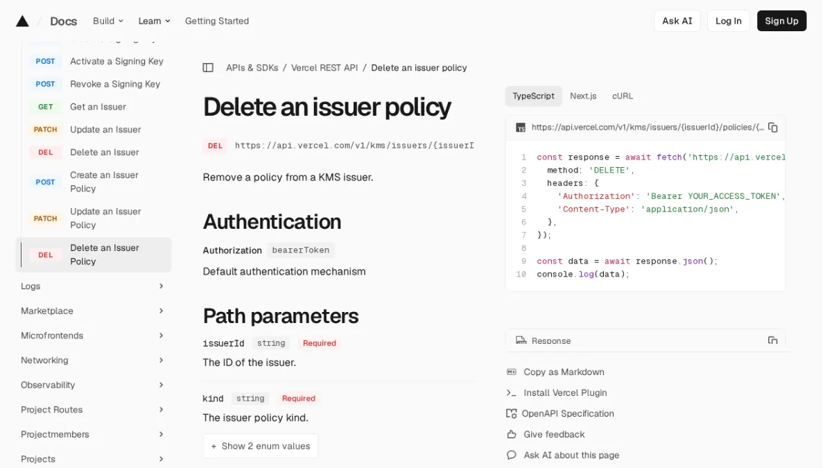 Delete an issuer policy