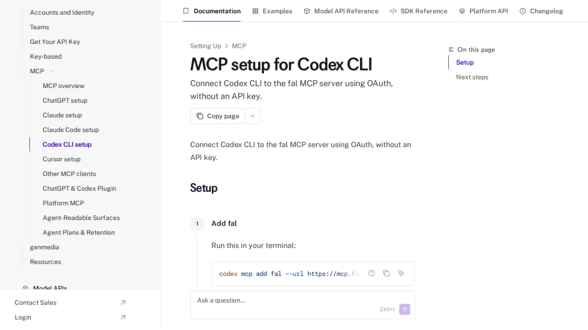 MCP setup for Codex CLI - fal