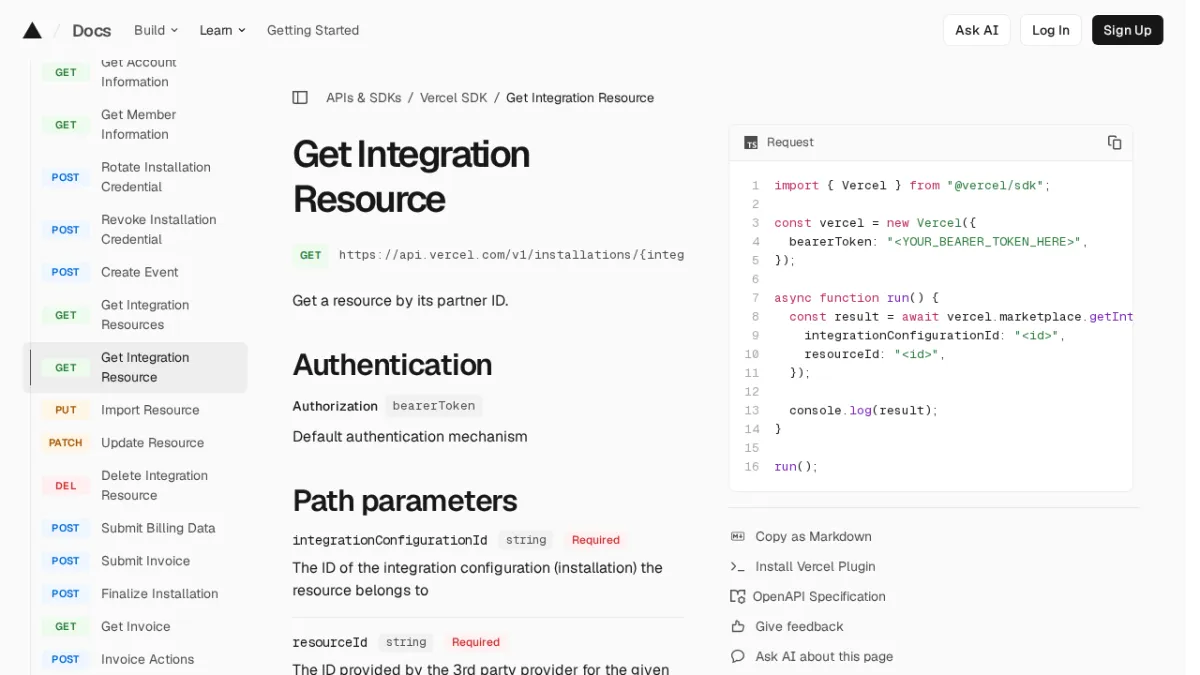 Get Integration Resource | Vercel SDK