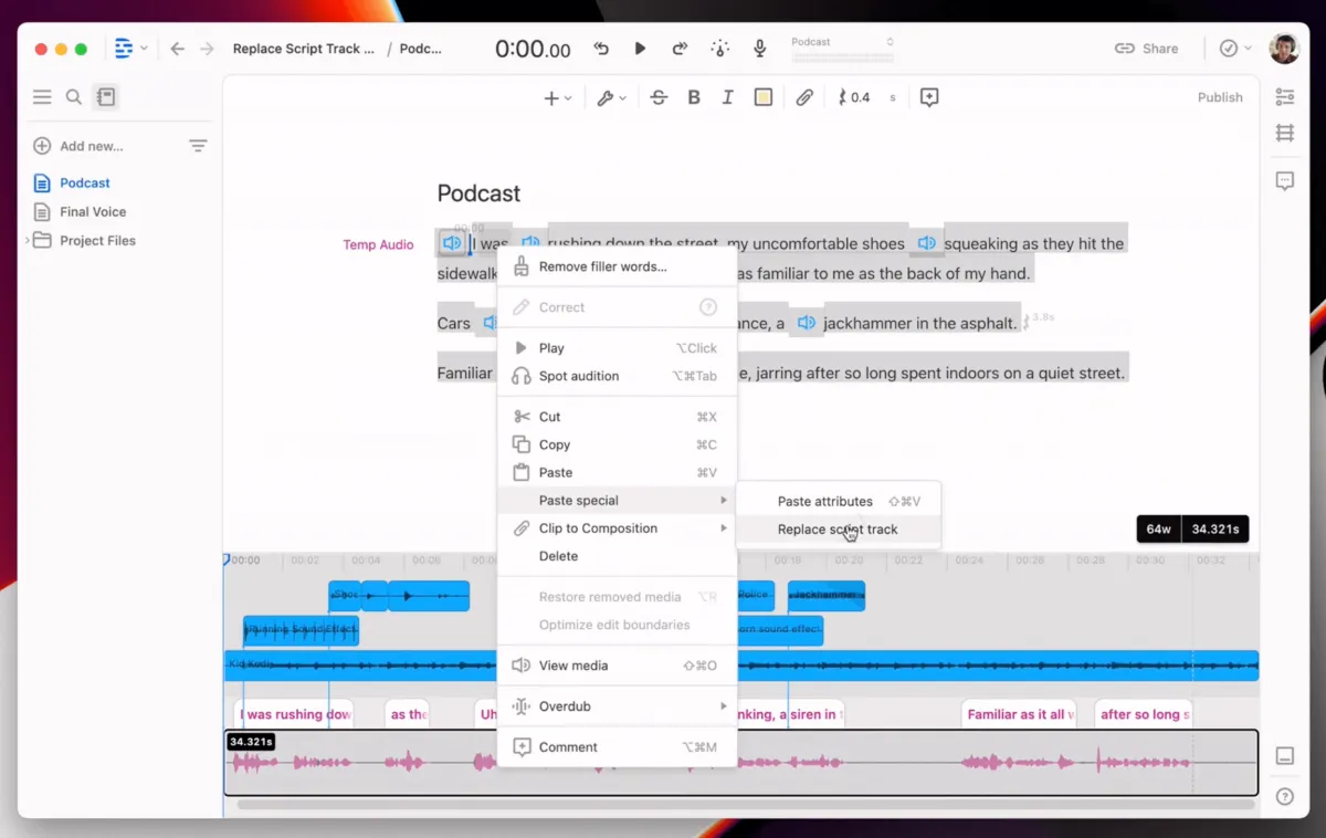 Replace Script Track: Swap a Voiceover Without Re-Editing
