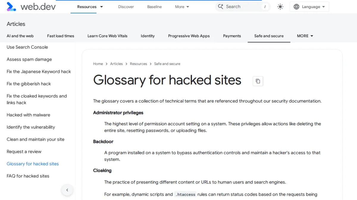 Glossary for hacked sites