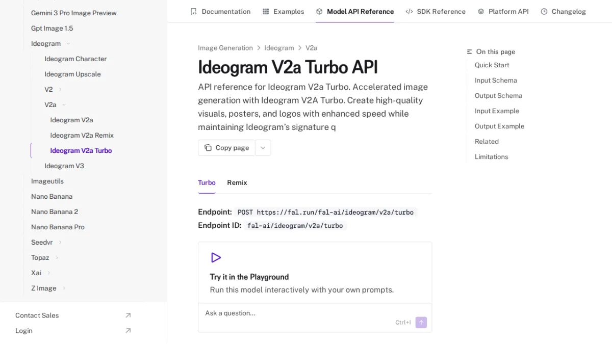 Ideogram V2a Turbo API - fal