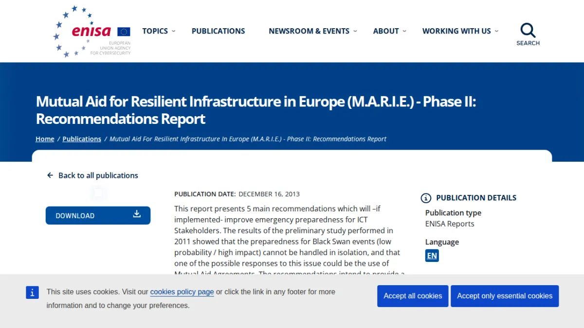 Mutual Aid for Resilient Infrastructure in Europe (M.A.R.I.E.) - Phase II: Recommendations Report