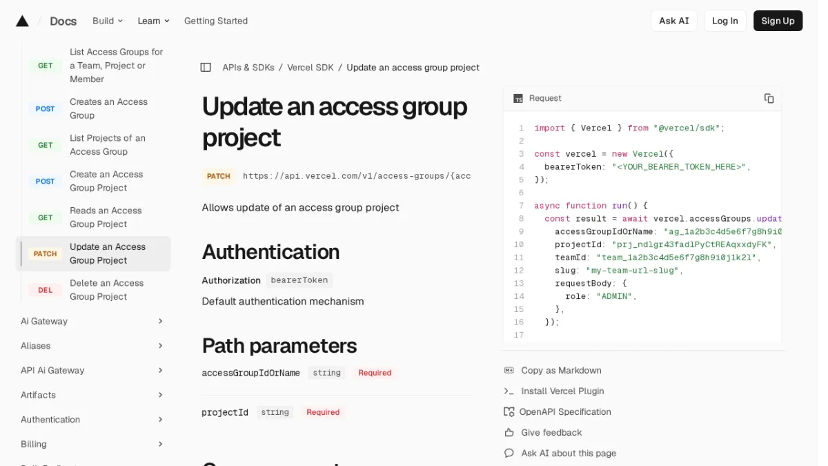 Update an access group project